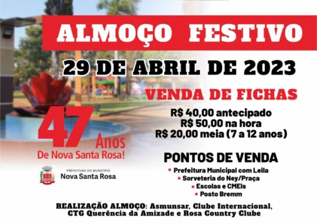 Nova Santa Rosa, 47 anos: Fichas do Almoço Festivo já estão sendo comercializadas