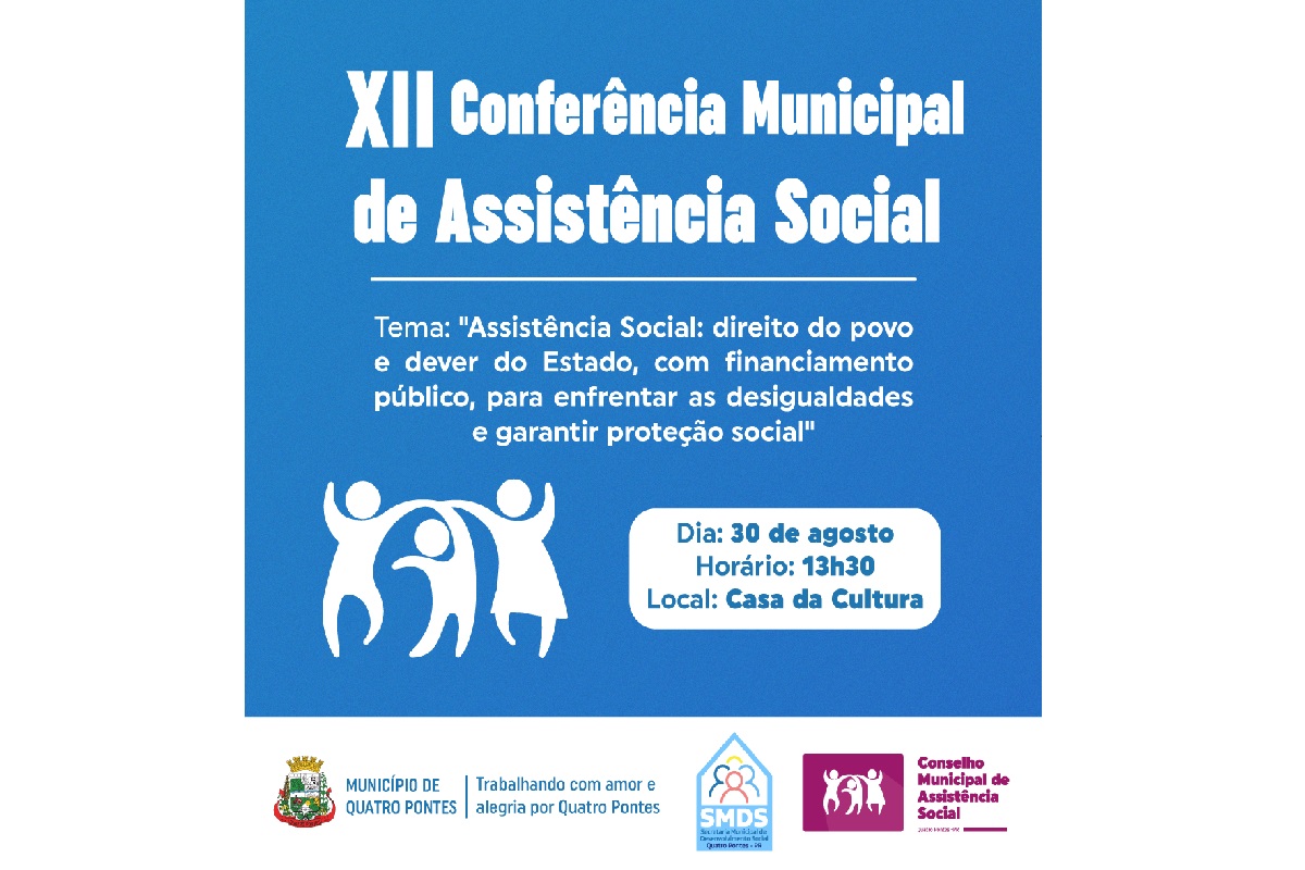 Quatro Pontes realizará 12ª Conferência Municipal de Assistência Social no dia 30