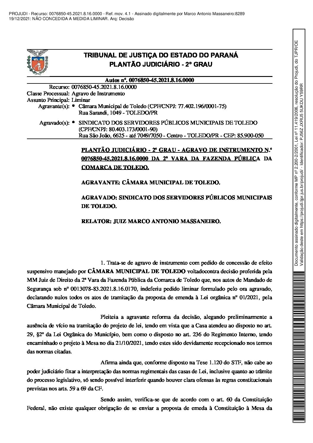 SerToledo: Justiça nega agravo da Câmara sobre reforma da previdência