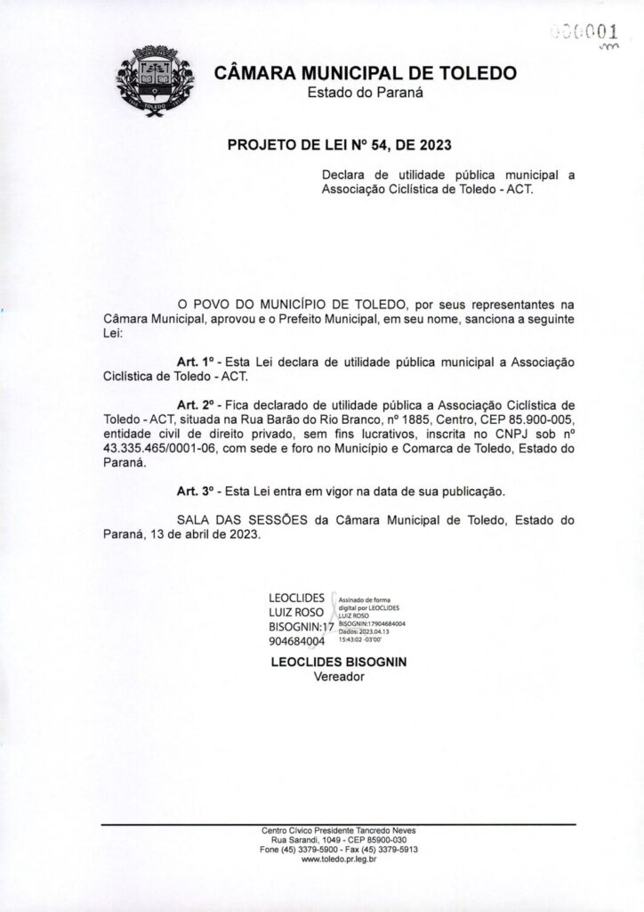 O vereador Leoclides Bisognin ressalta que nos próximos dez anos o município de Toledo terá três grandes hospitais: o novo Bom Jesus, Hospital Regional e um hospital de alta complexidade no Biopark.