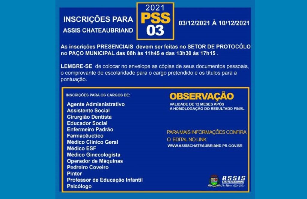 Assis Chateaubriand abre PSS para 14 cargos