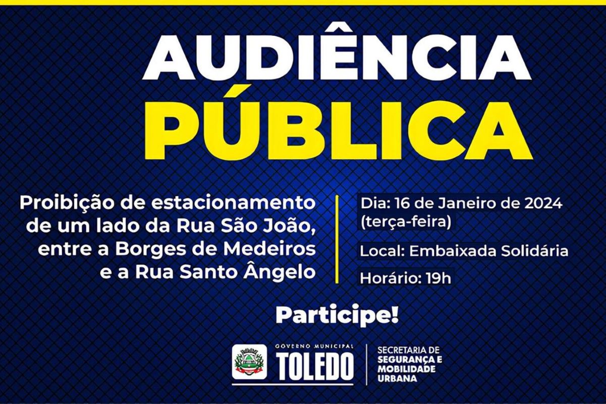 Prefeitura de Toledo convida moradores do Jardim Gisela para audiência pública no dia 16/1