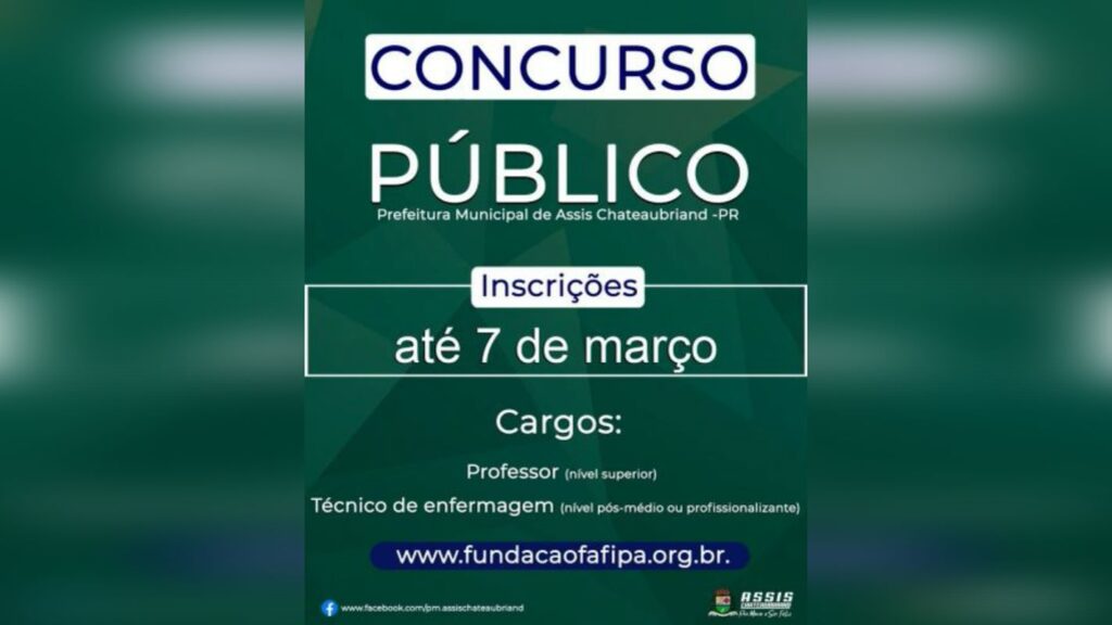 Continuam abertas inscrições para concurso público em Assis Chateaubriand