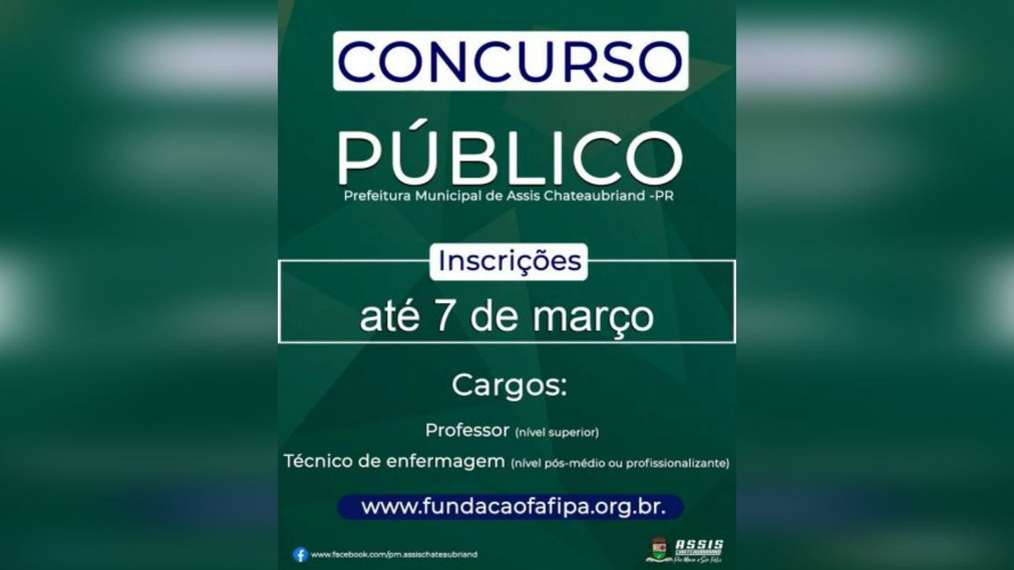 Continuam abertas inscrições para concurso público em Assis Chateaubriand
