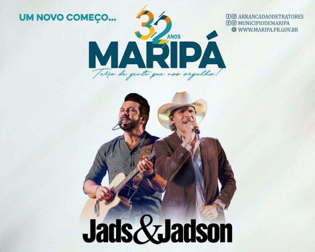 Show com Jads & Jadson acontece neste domingo (29) em Maripá com entrada gratuita