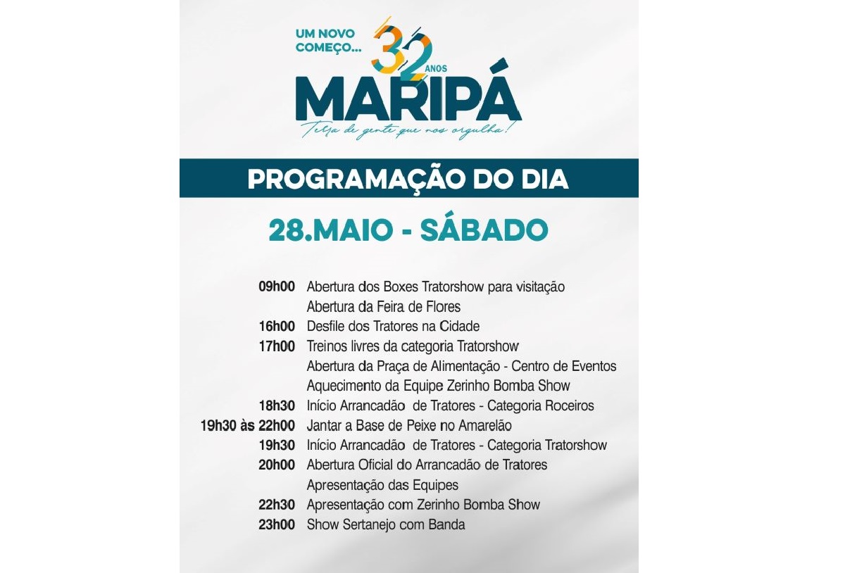 Maripá, 32 Anos: Confira a programação deste sábado (28)