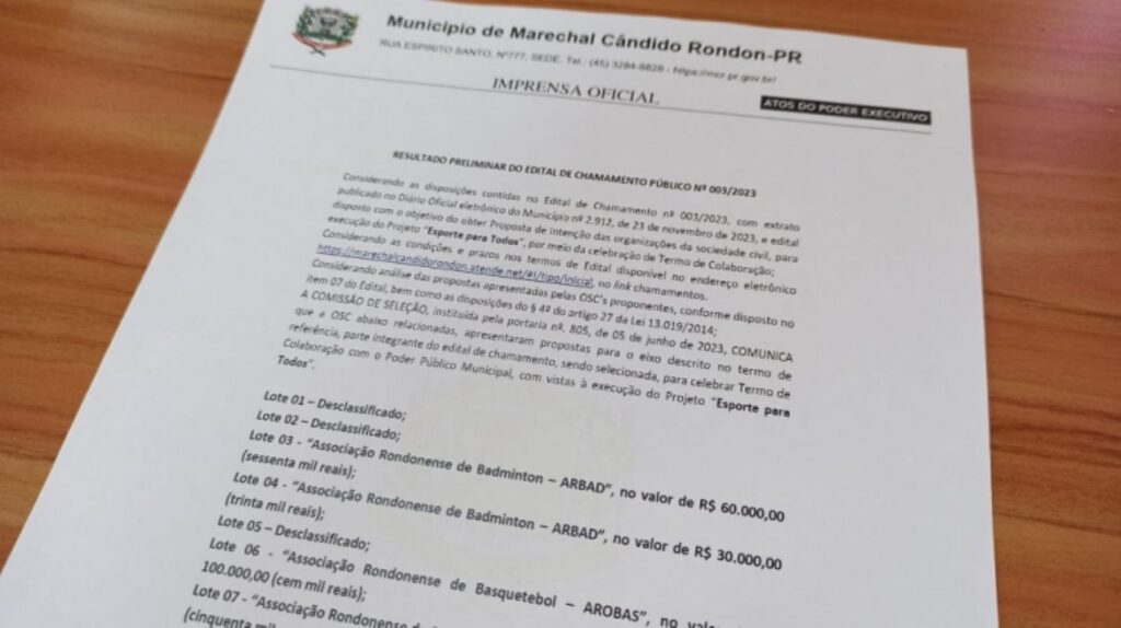 Divulgado o resultado preliminar das organizações rondonenses selecionadas ao projeto Esporte para Todos