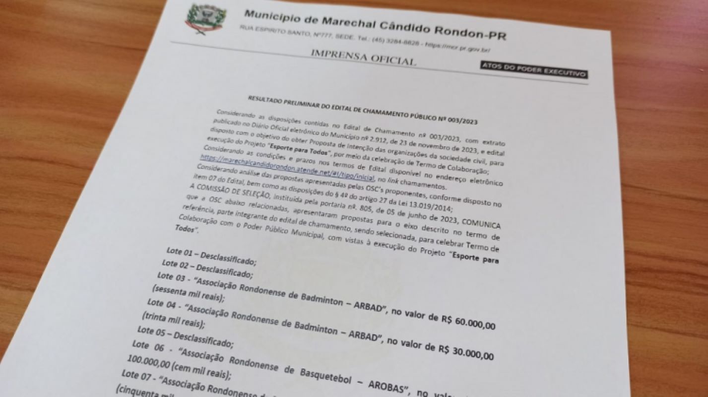 Divulgado o resultado preliminar das organizações rondonenses selecionadas ao projeto Esporte para Todos