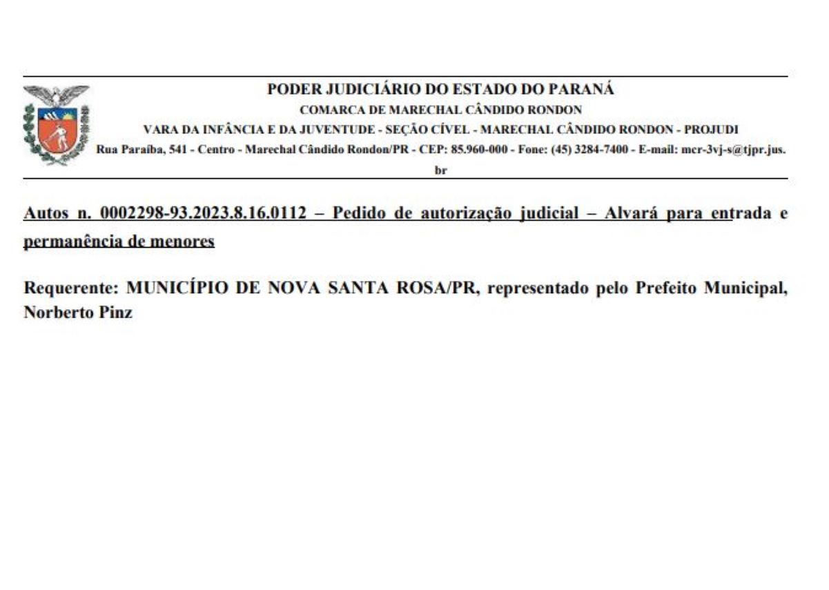 SAIBA: Recomendações para permanência de menores de idade durante os eventos de Aniversário de Nova Santa Rosa
