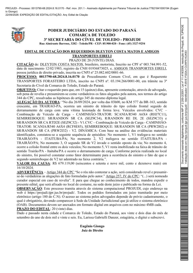 Página completa do Edital de Citação publicado em 23/10/2026